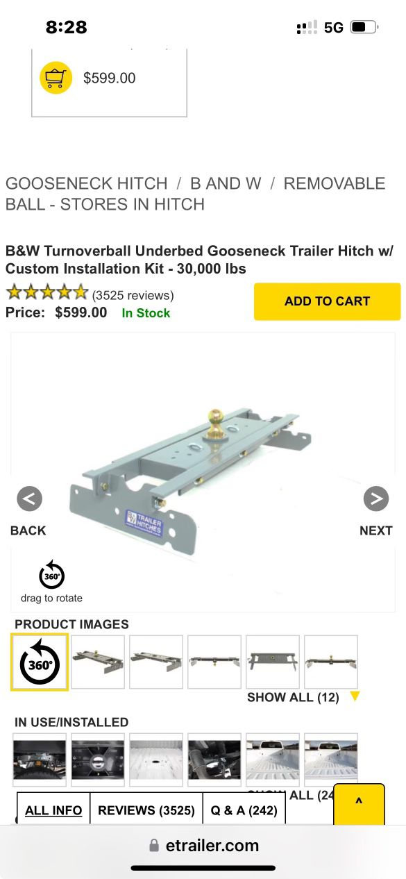 B&W Trailer Hitches Turnoverball Gooseneck Hitch with custom installation kit, 30 000 lb NEW