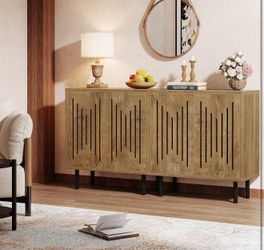 new assembled Set of 2 Sideboard Buffet with Storage, 59" Buffet Sideboard Cabinet with Adjustable Shelves, Accent Storage Cabinet for Living Room, Na
