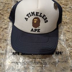A Bathing Ape BAPE x JJJJound Navy & White "Timeless Ape" Trucker Hat 100% Authentic!!
