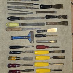 Lot of TOOLS - CHISELS FILES SCRAPERS