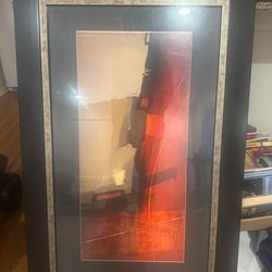 Large Framed Modern Wall Art – Black & Red Abstract