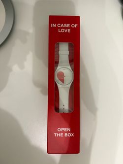 Swatch White and red heart-shaped watch