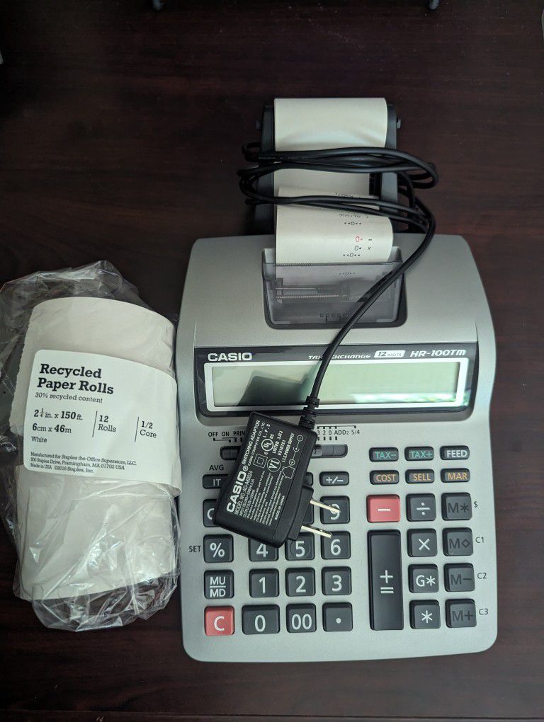 Casio HR-100TM 12-Digit Tax & Exchange Printing Calculator 