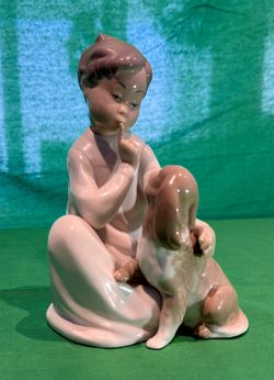 Lladro Spain Figurine BOY WITH DOG SHHH, QUIET PUPPY #4522 Matte