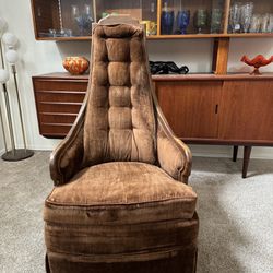Mid Century High back Throne Velvet Chair