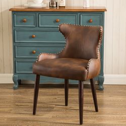 Brand new Roundhill Furniture Viking Tufted Button Back barrel chair with Nailhead, Brown, Single