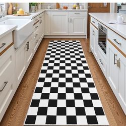Terrug Black and White Checkered Area Rug for Kitchen,2x6 Runner Rugs Washable with Non Slip for Bedroom,Soft Low Pile Stain Resistance Retro Carpet f