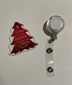 New Christmas Tree Jesus is the reason for the Season Retractable ID Badge holder