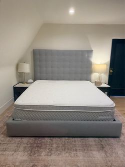 California King Bed Set – Room & Board Avery Bed + Allswell Supreme Mattress + Amber Lewis Rug