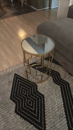Gold Metal Round Side Table with Mirror Top