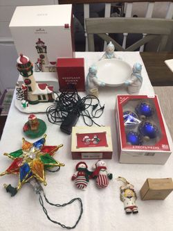 Vintage Christmas Decorations Ornaments, Porcelain Candy Dish, Tree Top Star