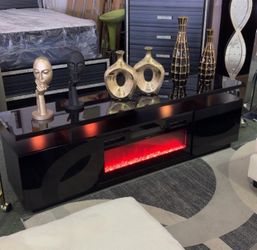TV STAND in Black - FIREPLACE & LED’s - HEATER