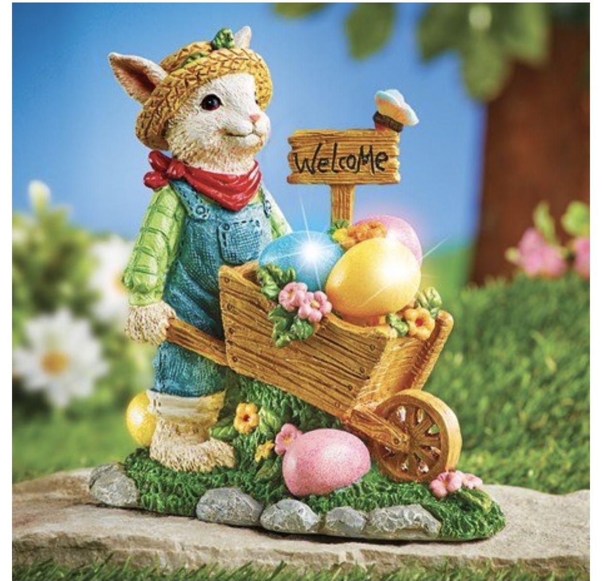 Easter Wheelbarrow Solar Powered Bunny Outdoor Springtime Decor (col) M13