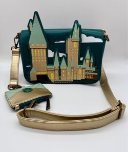 Loungefly Harry Potter Golden Hogwarts Crossbody Bag with Pouch
