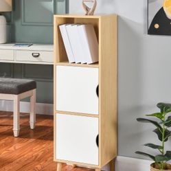 MODERION Narrow Storage Cabinet, Wooden Freestanding Bookshelf Organizer, Multifunctional Floor Closet,DIY Storage Shelf for Living Room, Kitchen