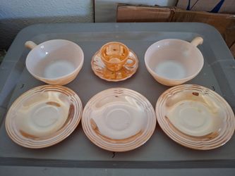 Fire king glass ware set mini dishes, tea cup and bowl with handle