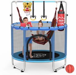 Trampoline for Kids w/ Swing 440LBS, 55" Mini Trampoline for Toddler Age 2-5