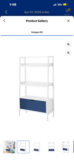 BYO Kids Ladder Bookcase with Drawer, Navy Blue/White