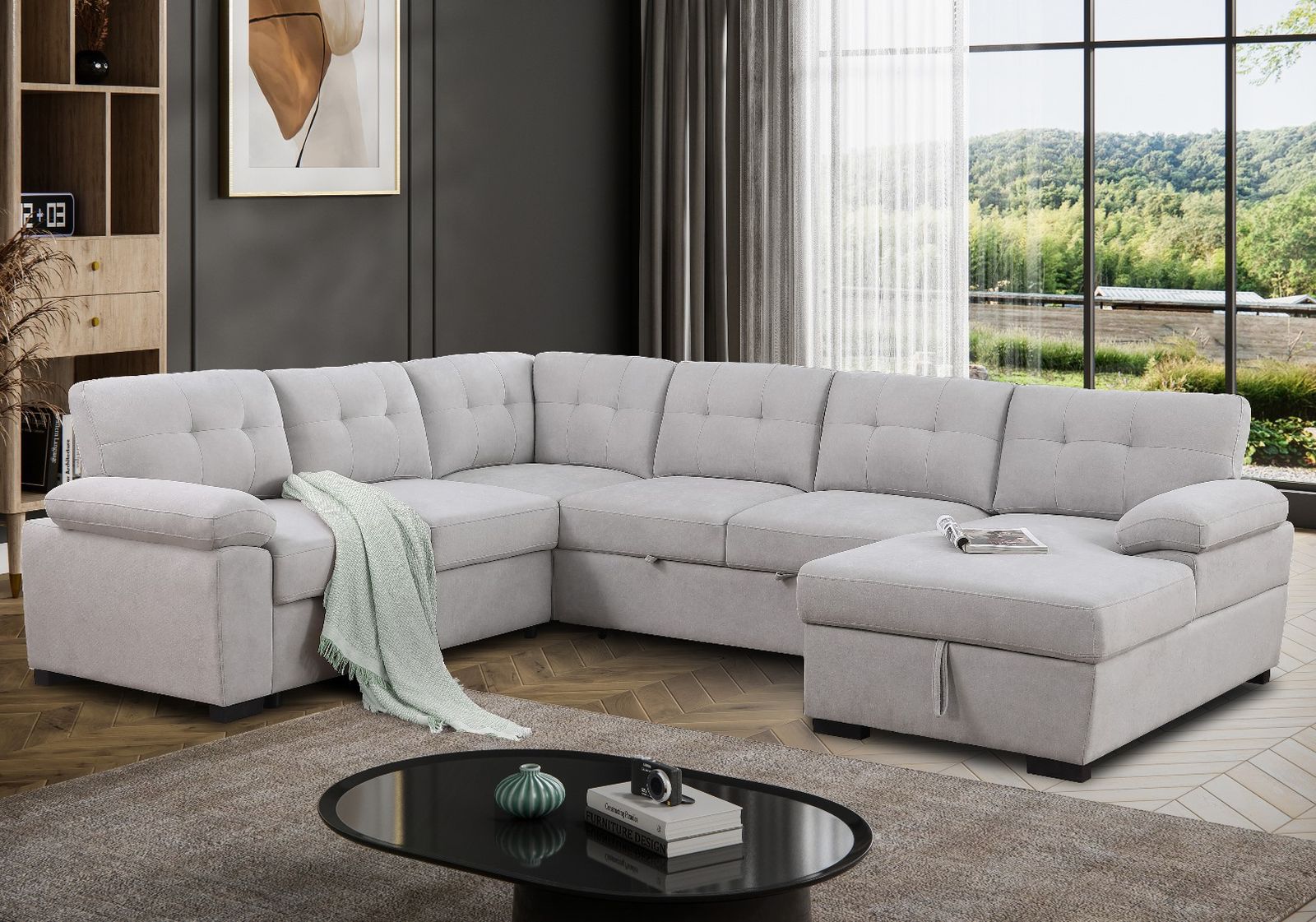 !New!!! Gray Sectional Sofa With Storage Chaise, Sectional Sofa Bed, Sofa With Pull Out Bed, Large Sectional, Sectionals, Sectional Couch, Sofa, Couch