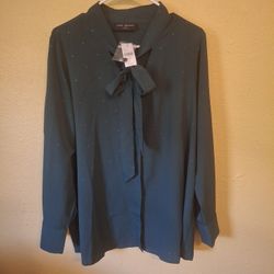 Lane Bryant Long Sleeved Blouse Dark Green