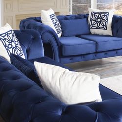 Loretta Blue Velvet Sofa & Loveseat (Living Room Set