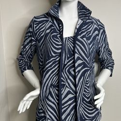 SnoSkins Women 2 Pc Set: Top & Jacket Zebra / Abstract Gray Blue Size L Made USA