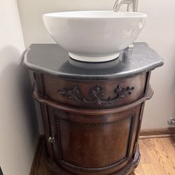 Complete Bathroom Vanity With Granite Countertop, Vessel Sink And Designer Faucet