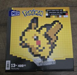 Mega Pokémon Pikachu Construction Set, Articulated Figure, Retro Pixelated Style, 15 cm, Wall or Table Decoration, 400 Pieces, Collectable