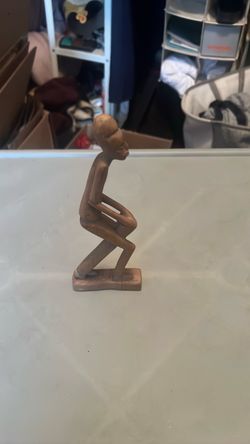 Hand-Carved Wooden Thinker Figurine