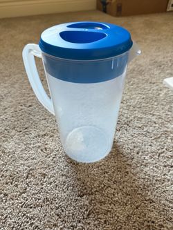 Blue and Clear Plastic Water pitcher 2.4L / 72 of oz with markings- BPA free
