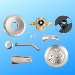New, Tub Shower Faucet Set with Valve, 6-Inch Shower Head, and Tub Spout - Single-Handle Tub and Shower Trim Kit