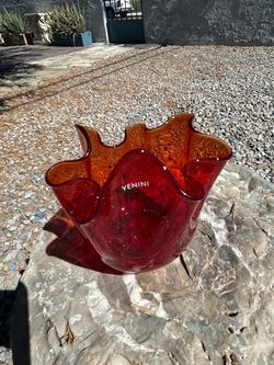 Venini Murano Glass Fazzoletto Vase Red
