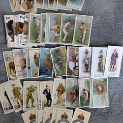 76 Cigarette tobacco cards possibly made by Wills, Players, Imperial etc. Likely 1910's to1930's, likely mostly 1930's. Old antique interesting 