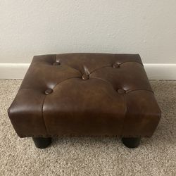 LUE BONA Small Tufted Foot Stool, Brown Rivet Faux Leather Footrest