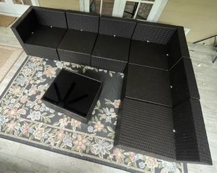 Outdoor Wicker Sectional Set + Coffee Table
