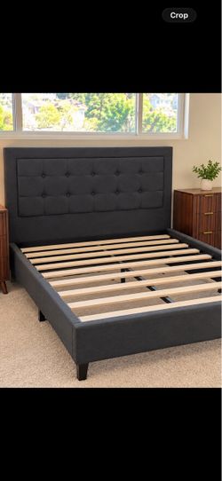 Full-Size Dark Gray Upholstered Bed Frame