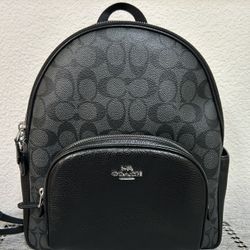 Coach Court Backpack In Signature Canvas Gunmetal/Charcoal/Black 