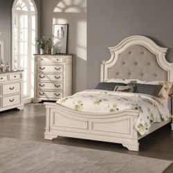 Brand New Antique Beige & Grey 4pc King Bedroom Set (Available In California & Queen Size)
