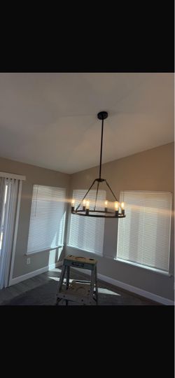 Round Black Metal Chandelier with Edison Bulbs
