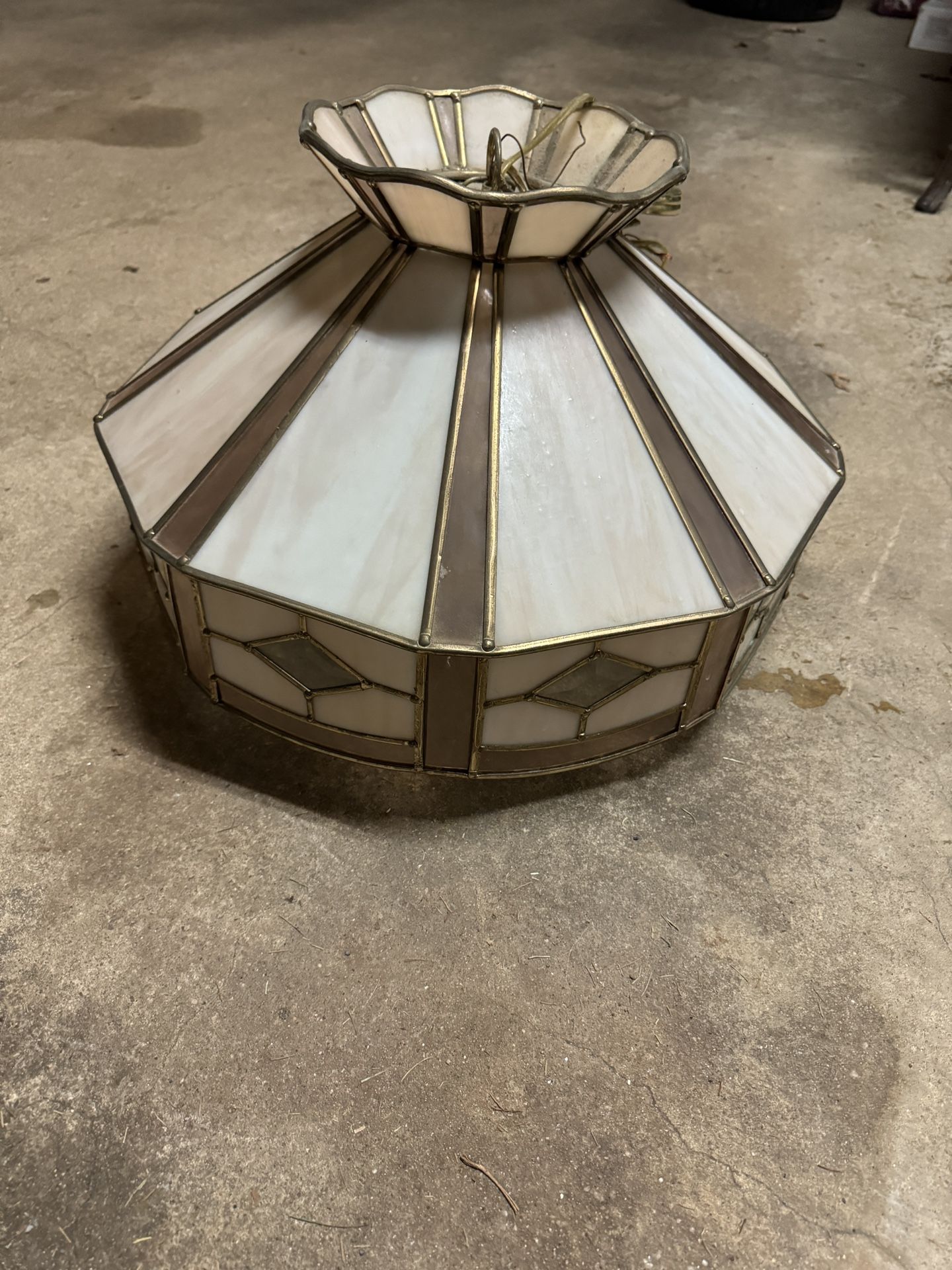 Pair of Vintage Stained Glass Hanging Lights – Brass Chandelier Fixtures