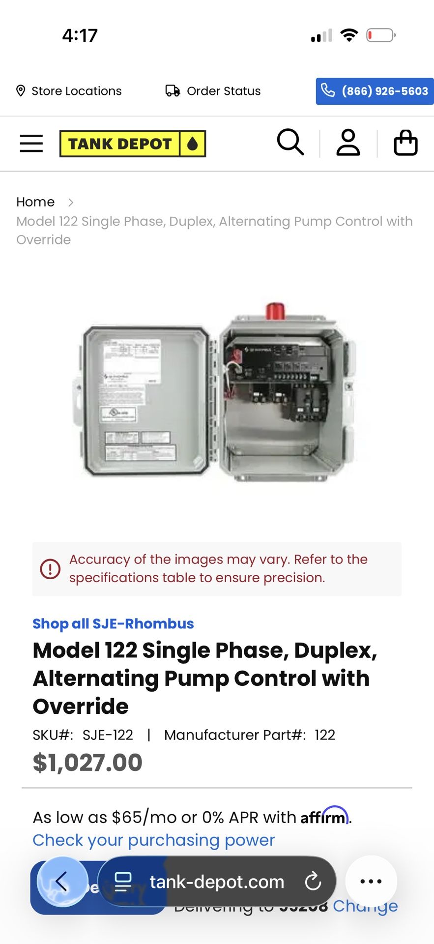 Single Phase, Duplex Alternating Pump Control Panel SJE Rhombus Model 122 (no Floats)