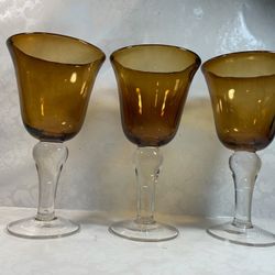 3x Vintage Amber Goblets  