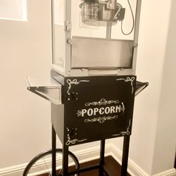 Popcorn Maker Machine with Cart - 8oz Stainless Steel Kettle Makes up to 48 Cups - Movie Theater Style Vintage Popcorn Machine Cart on Wheels by Great