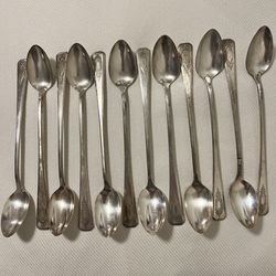 Vintage 12 Piece Patterned Silver Dessert Spoons Oneida Silver Wm A Rogers Service 1932