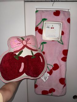 Cherry bow pillow & blanket bundle