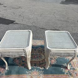 2 Glass Top Wicker Tables