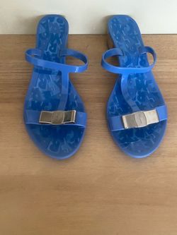 Salvatore Ferragamo Blue Jelly Sandals Size 6 the heels has some scratches $40