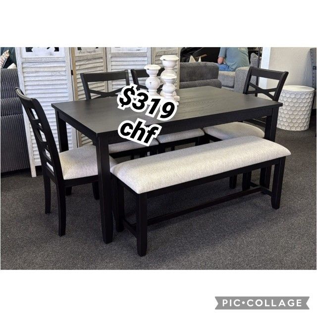 Charcol 6 Piece Solid Wood Dining Table Set  // October Sale 