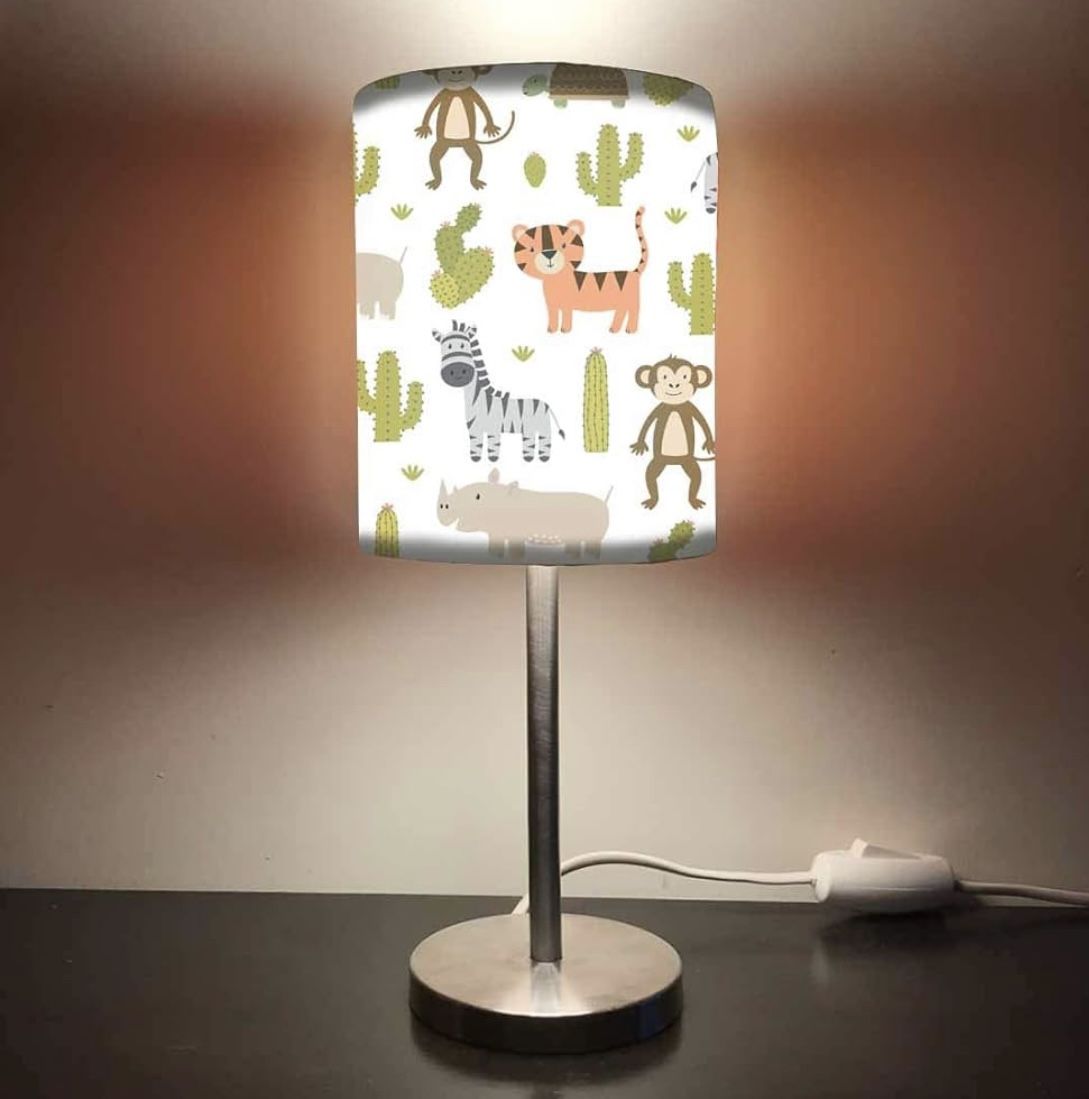 Designer Small Table Lamp Night Light for Children’s Room - 15” Tall - Best Gift for Kids Birthday - Cactus Zoo