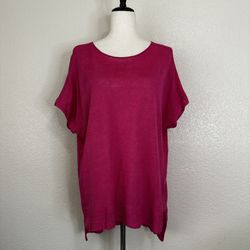 Eileen Fisher 100% Linen Pink Loose Knit Dolman Sleeves Sweater, Sz Small